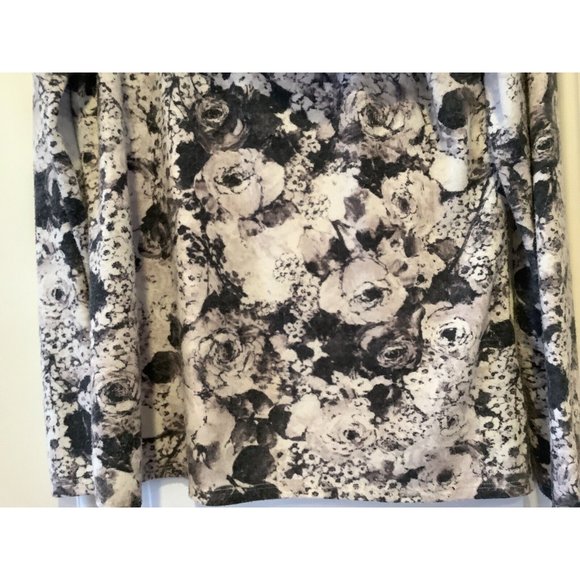 Soft Surroundings Joleigh Gray Floral Long Sleeve Cowl Neck Sweater Comfy Size L - Picture 3 of 9
